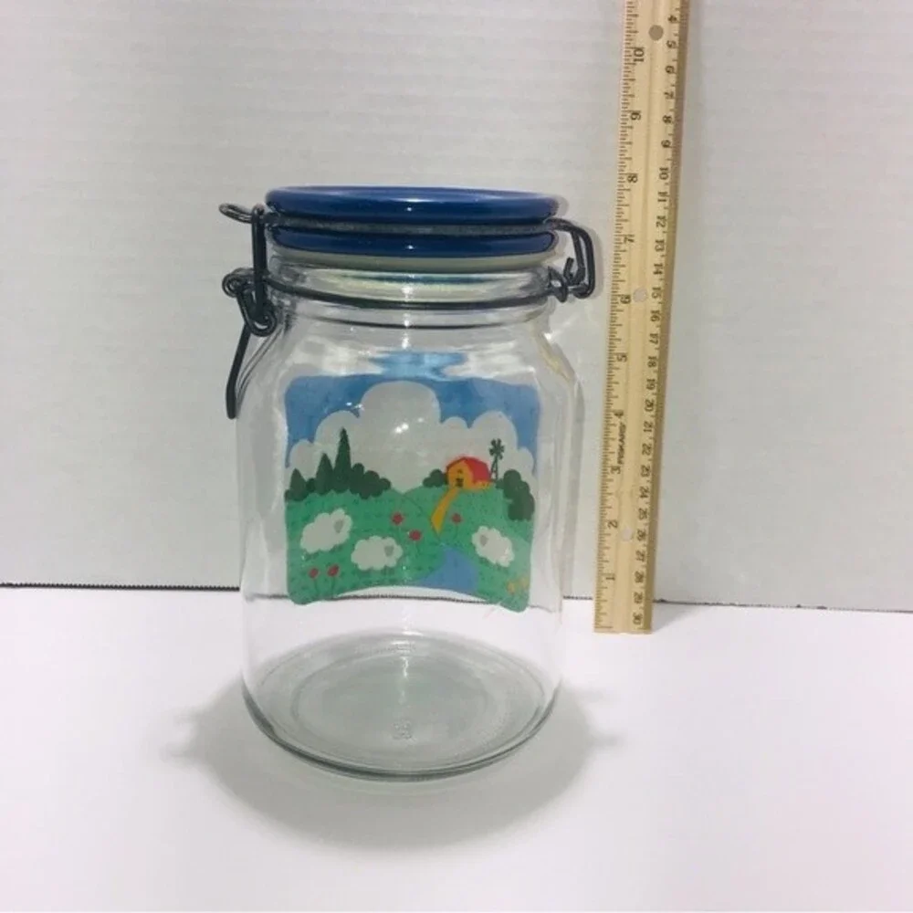 Anchor Hocking Vintage Glass Storage Container Bail Hinge Lid Farmhouse 1982